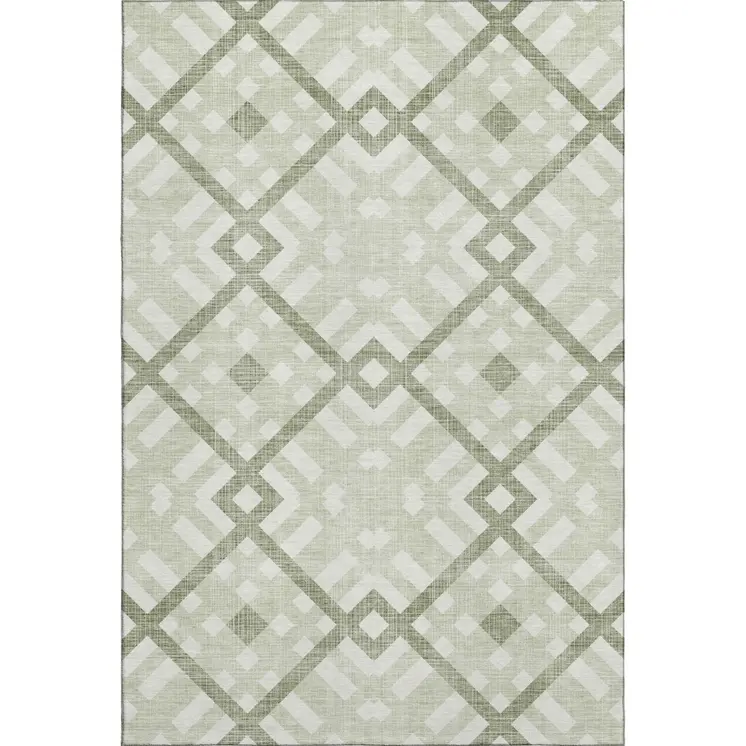 8' X 10' Artichoke Green And Ivory Geometric Washable Area Rug With UV Protection