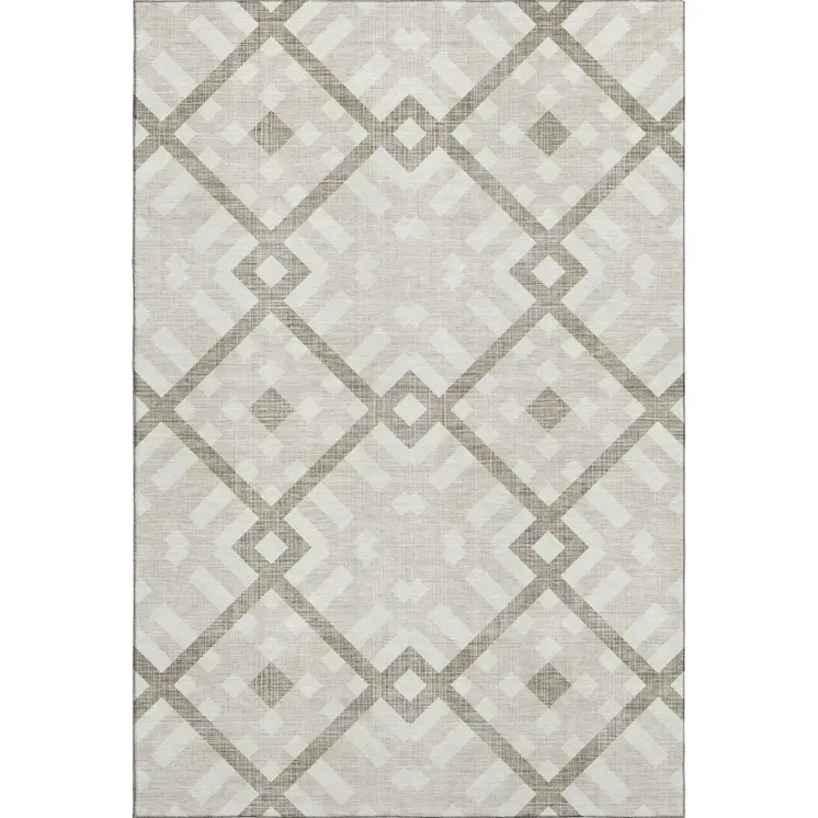 10' X 14' Beige And Ivory Geometric Washable Area Rug With UV Protection