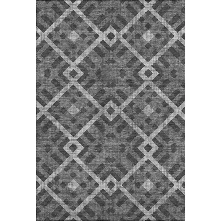 8' X 10' Charcoal And Ivory Geometric Washable Area Rug With UV Protection