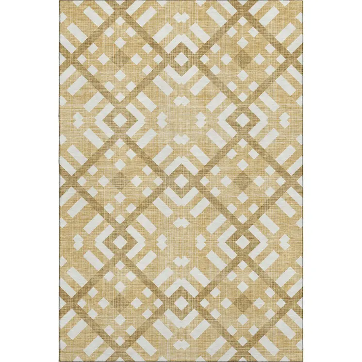 5' X 8' Gold And Ivory Geometric Washable Area Rug With UV Protection