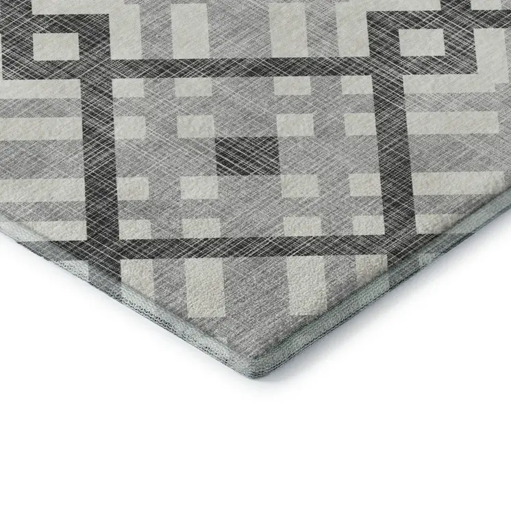 10' X 14' Gray And Ivory Geometric Washable Area Rug With UV Protection