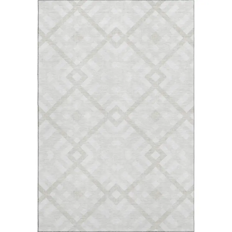9' X 12' Ivory And Beige Geometric Washable Area Rug With UV Protection