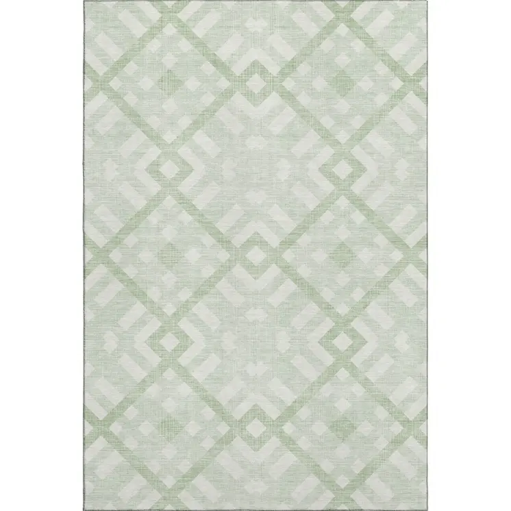 3' X 5' Mint Green And Ivory Geometric Washable Area Rug With UV Protection