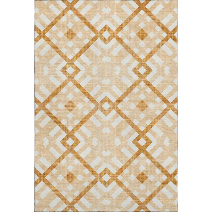 10' X 14' Peach And Ivory Geometric Washable Area Rug With UV Protection