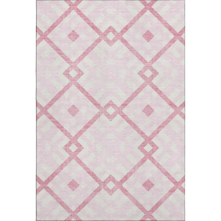 3' X 5' Pink And Ivory Geometric Washable Area Rug With UV Protection