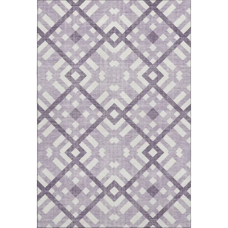 10' X 14' Purple And Ivory Geometric Washable Area Rug With UV Protection