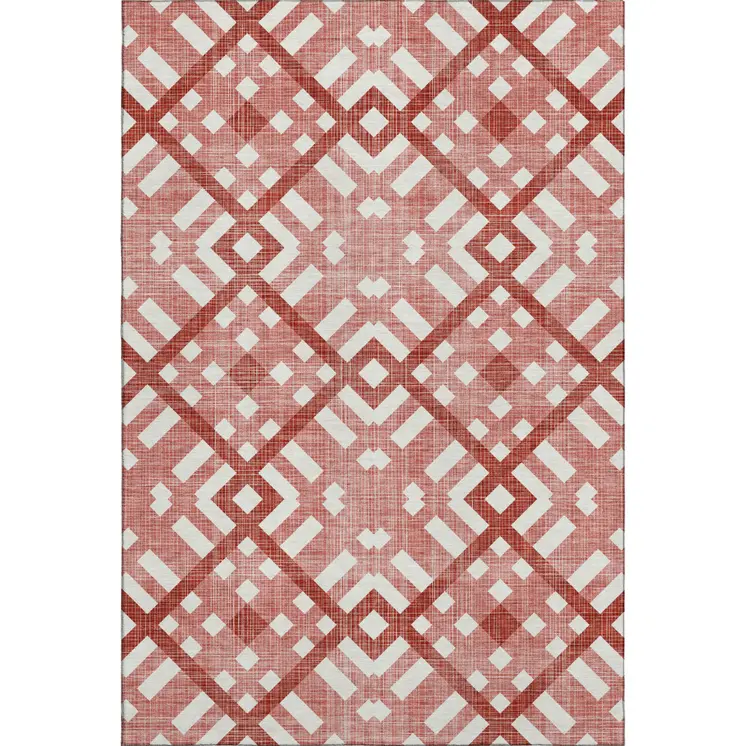 3' X 5' Red And Ivory Geometric Washable Area Rug With UV Protection