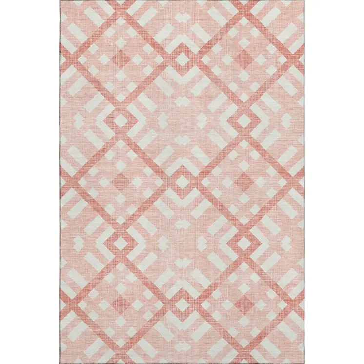 10' X 14' Salmon And Ivory Geometric Washable Area Rug With UV Protection