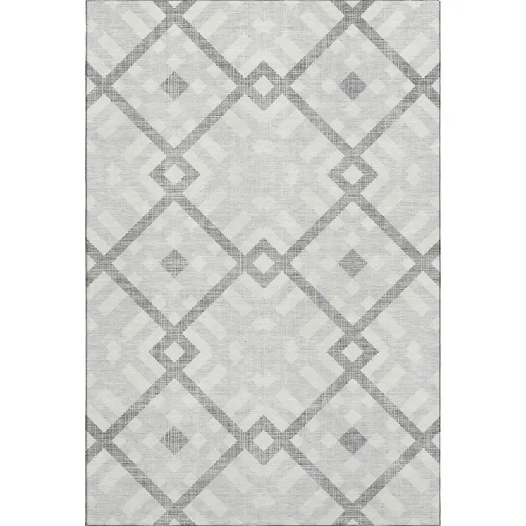 9' X 12' Silver And Ivory Geometric Washable Area Rug With UV Protection