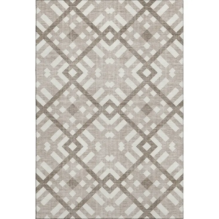 5' X 8' Taupe And Ivory Geometric Washable Area Rug With UV Protection