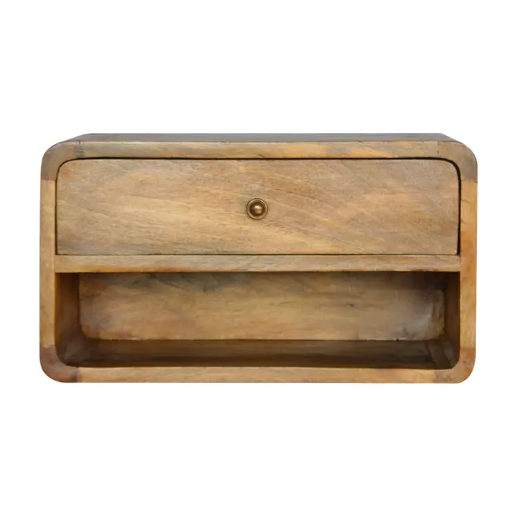 18" Beige Solid Wood One Drawer Floating Nightstand