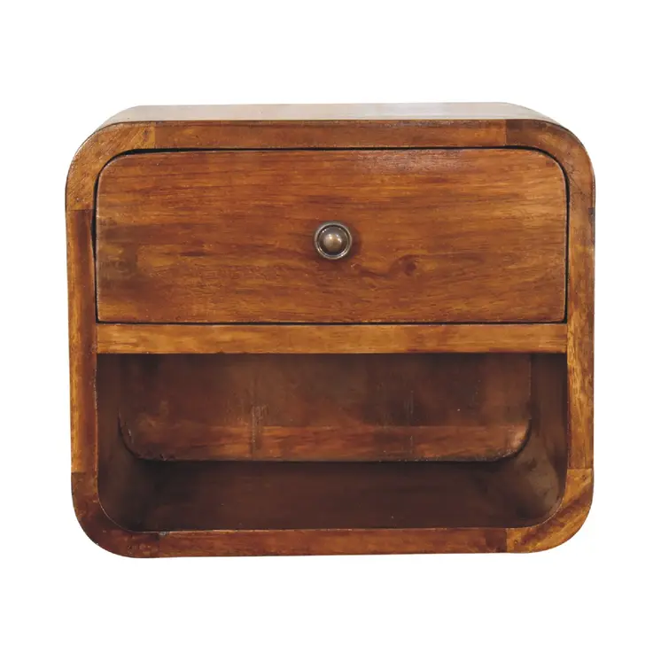 12" Brown Solid Wood Square One Drawer Floating Nightstand