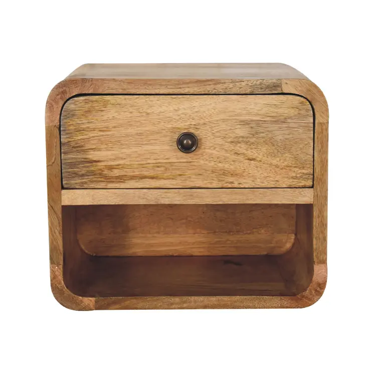 12" Beige Solid Wood Square One Drawer Floating Nightstand