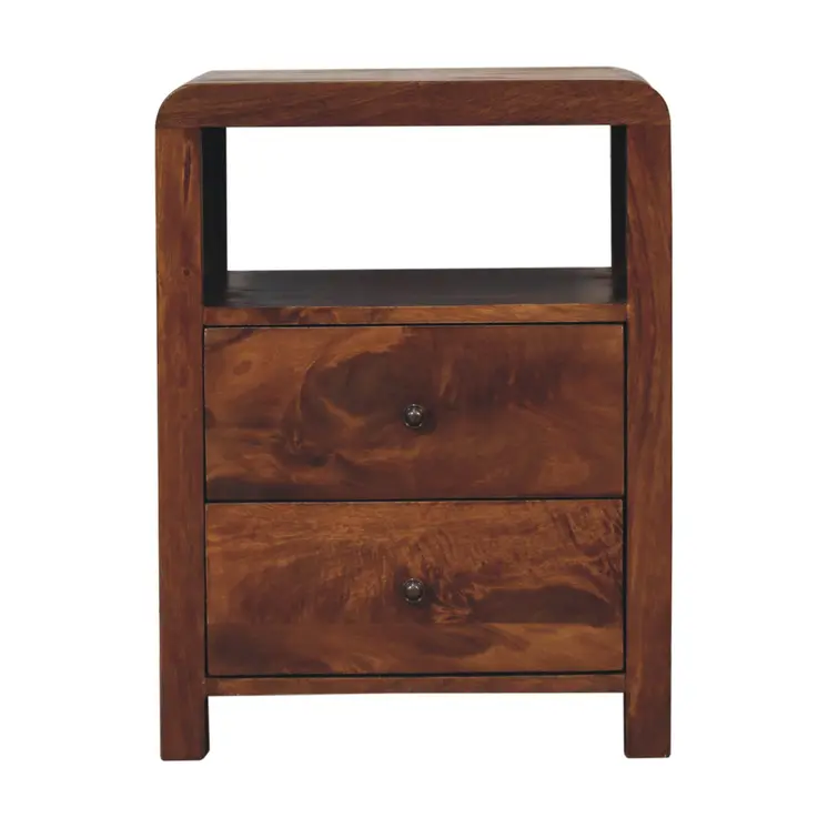 24" Brown Solid Wood Two Drawer Nightstand