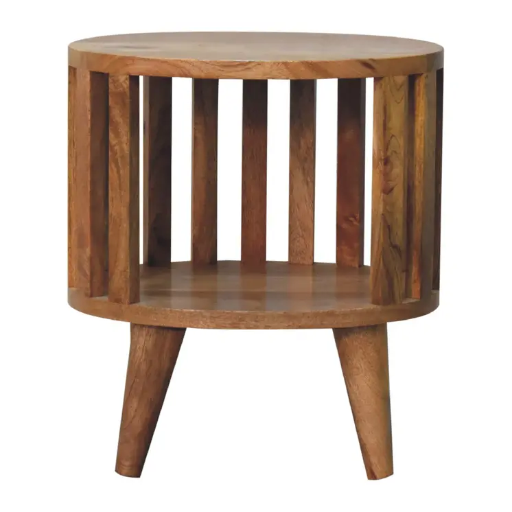 16" Light Brown Solid Wood Round Nightstand