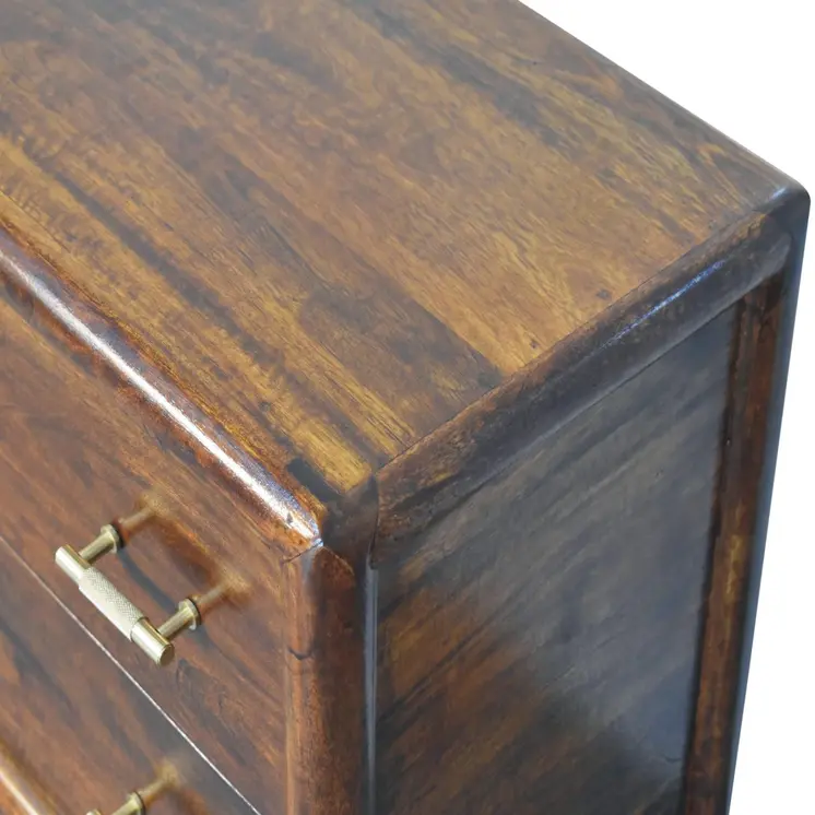32" Brown Solid Wood Two Drawer Nightstand With Leather Shelf