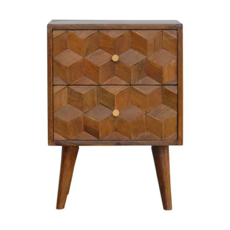 22" Brown Solid Wood Square Two Drawer Nightstand