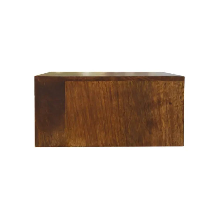 18" Brown Solid Wood Geometric Brass Inlay One Drawer Floating Nightstand
