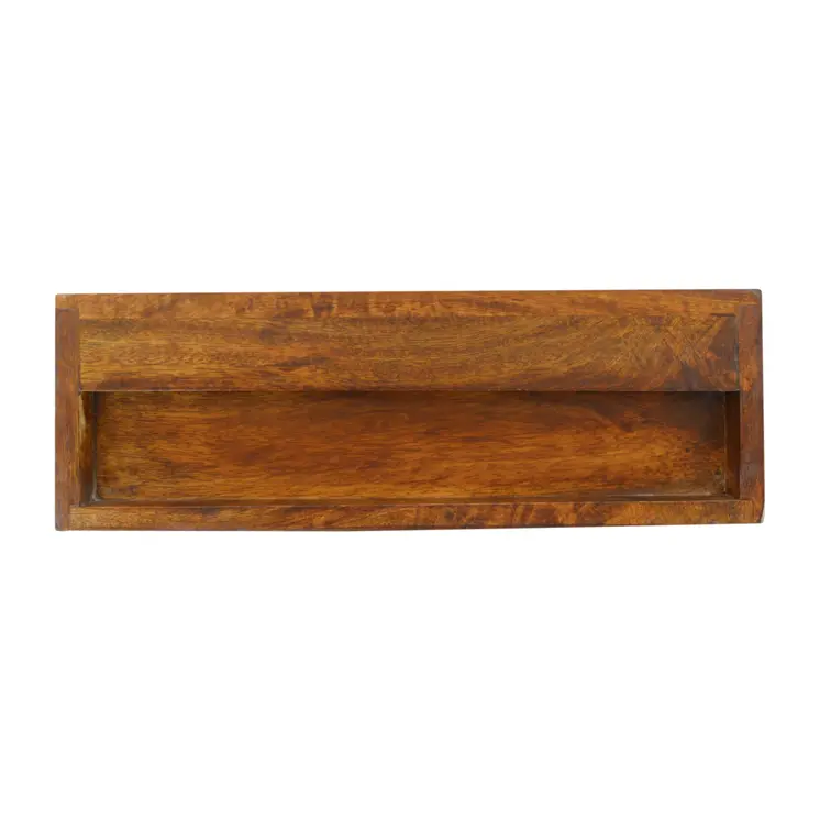 18" Brown Solid Wood Geometric Brass Inlay One Drawer Floating Nightstand