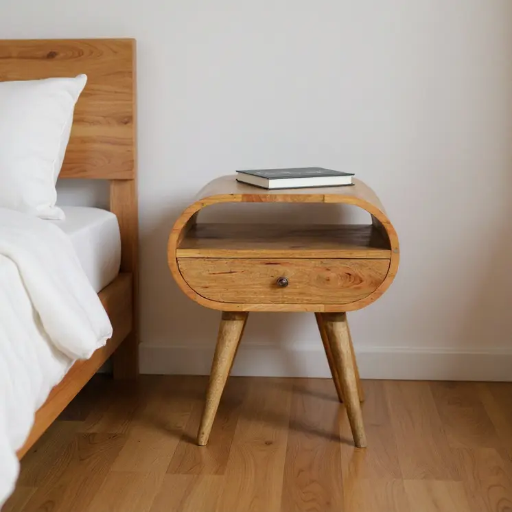 21" Natural Solid Wood Oval One Drawer Nightstand