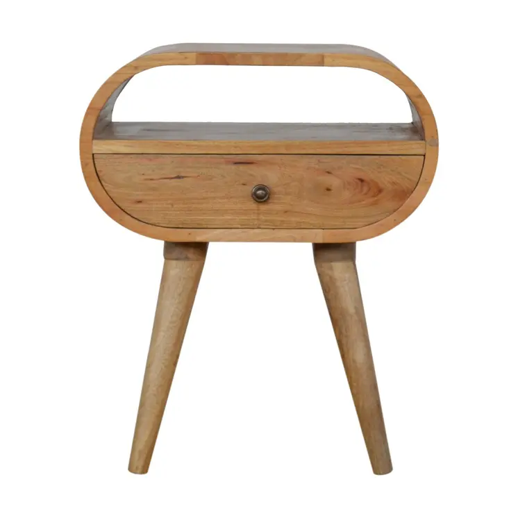 21" Natural Solid Wood Oval One Drawer Nightstand