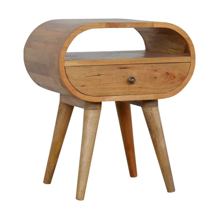 21" Natural Solid Wood Oval One Drawer Nightstand