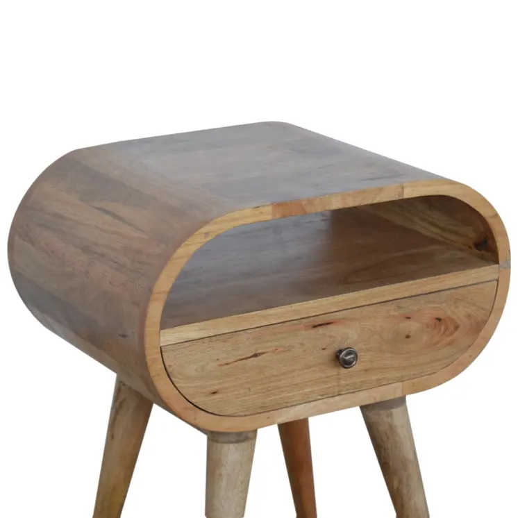21" Natural Solid Wood Oval One Drawer Nightstand