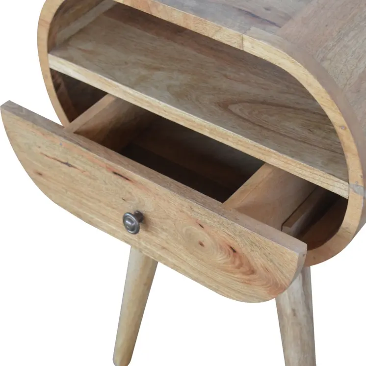 21" Natural Solid Wood Oval One Drawer Nightstand