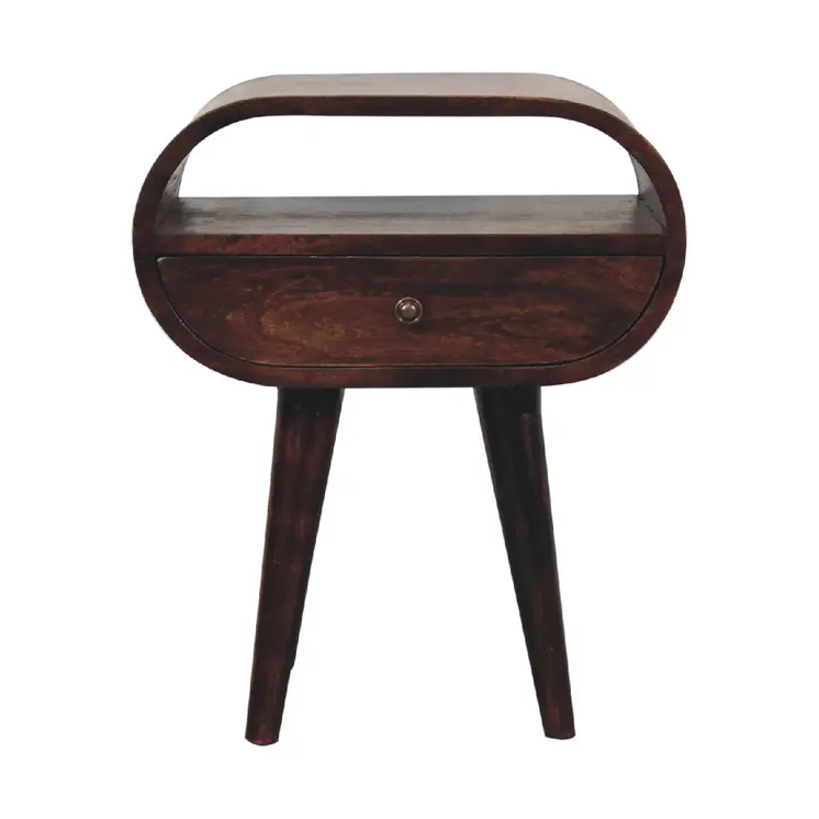 21" Walnut Solid Wood Oval One Drawer Nightstand