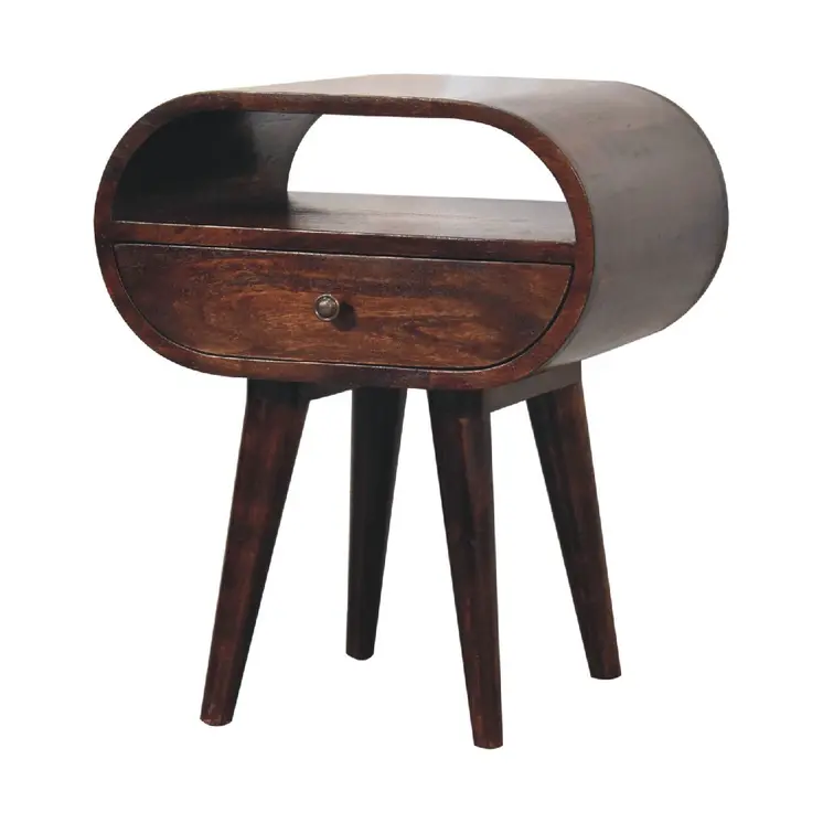 21" Walnut Solid Wood Oval One Drawer Nightstand