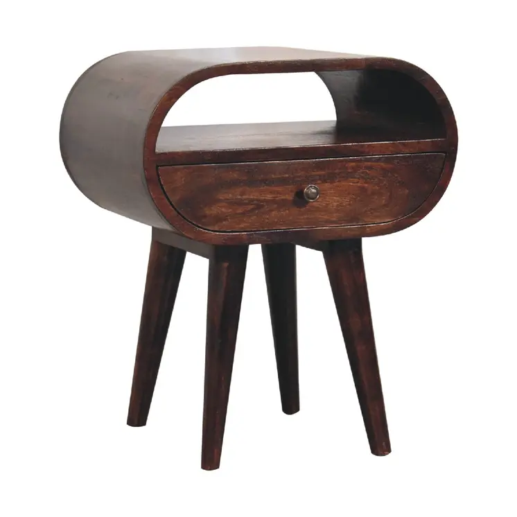 21" Walnut Solid Wood Oval One Drawer Nightstand
