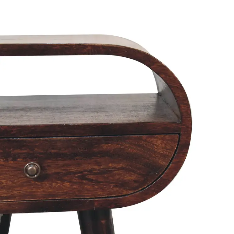 21" Walnut Solid Wood Oval One Drawer Nightstand