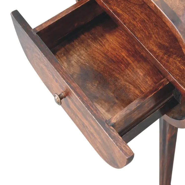 21" Walnut Solid Wood Oval One Drawer Nightstand
