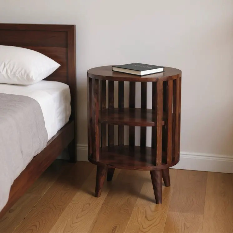 22" Chestnut Solid Wood Oval Two Shelf Nightstand