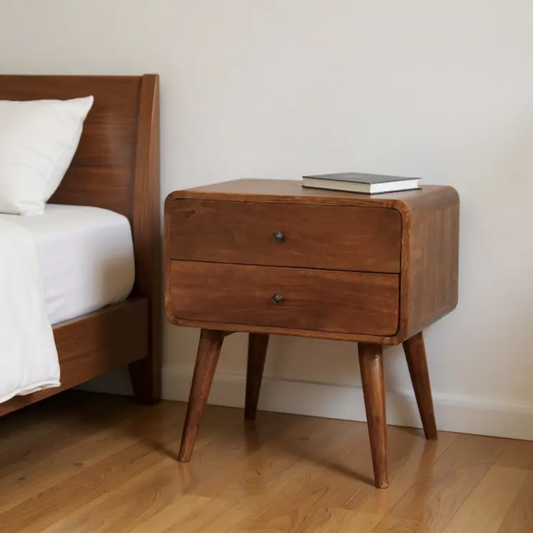 24" Chestnut Solid Wood Two Drawer Nightstand