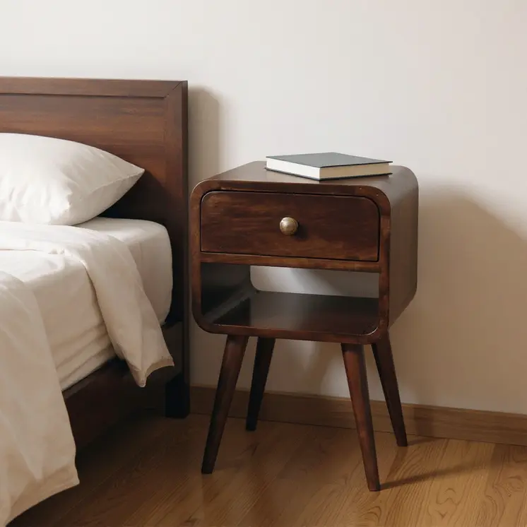 22" Walnut Solid Wood Square One Drawer Nightstand