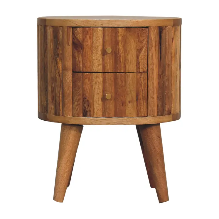 18" Natural Solid Wood Oval Two Drawer Nightstand