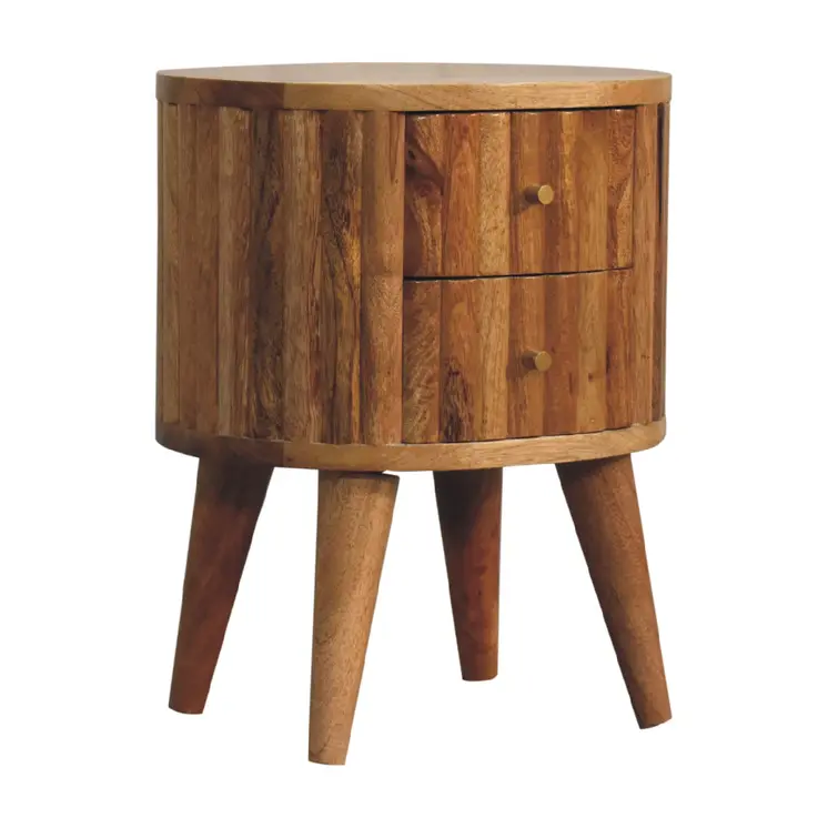 18" Natural Solid Wood Oval Two Drawer Nightstand