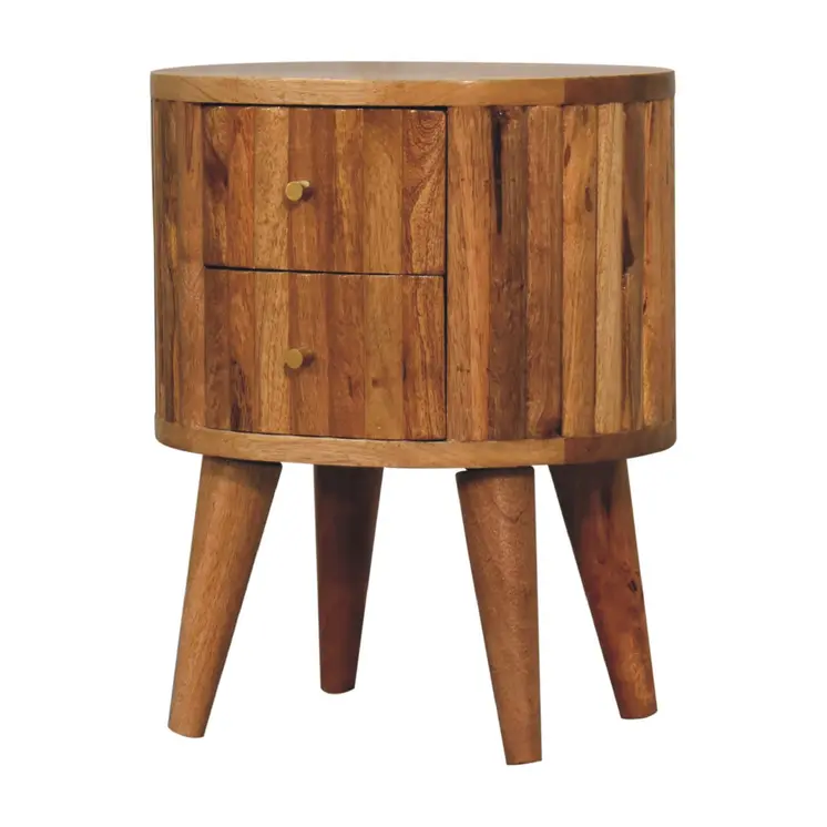 18" Natural Solid Wood Oval Two Drawer Nightstand