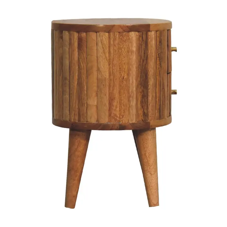 18" Natural Solid Wood Oval Two Drawer Nightstand