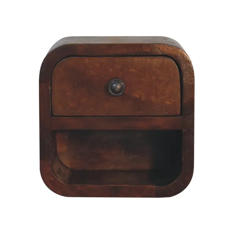 8" Dark Brown Solid Wood Square One Drawer Nightstand