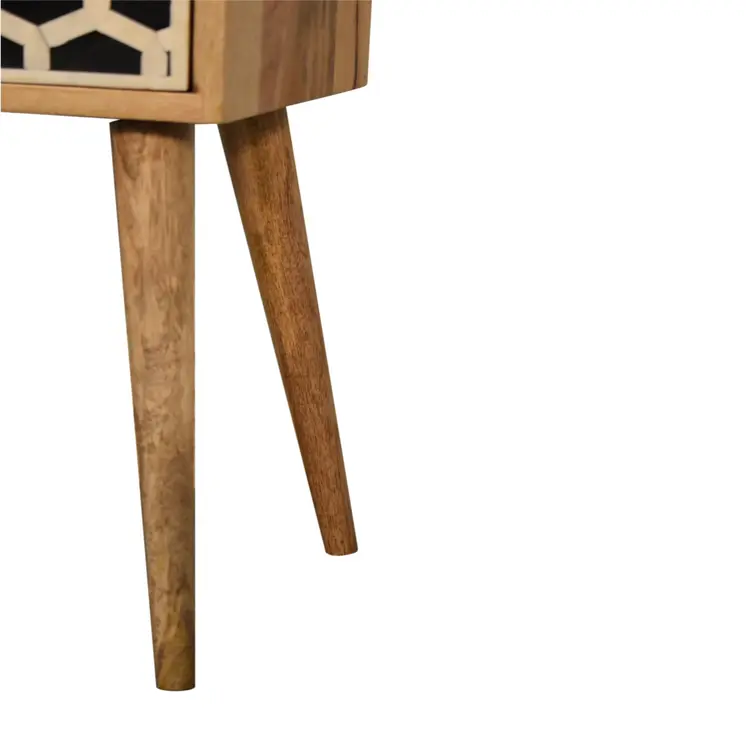 20" Black White And Brown Solid Wood Geometric Bone Inlay One Drawer Nightstand