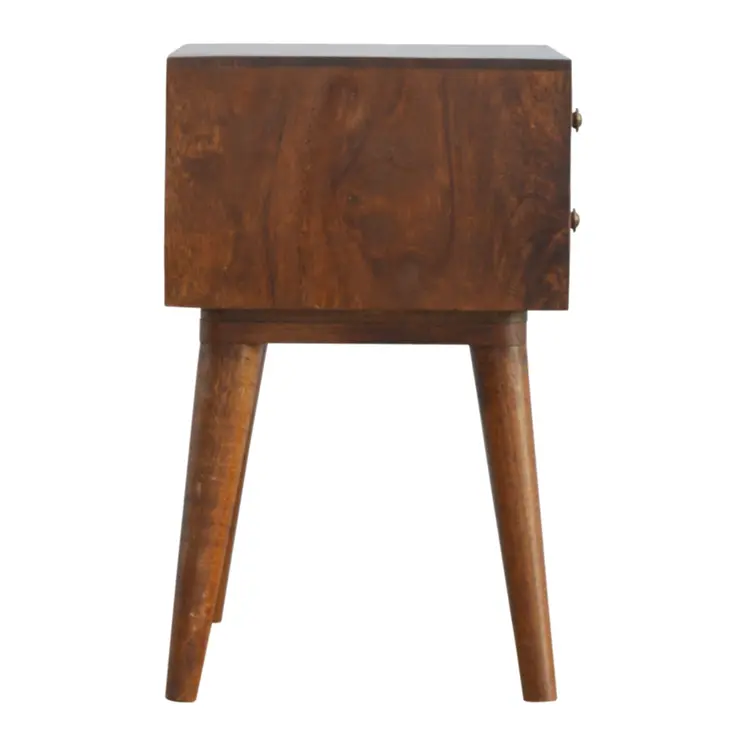 22" Chestnut Solid Wood Geometric Brass Inlay Two Drawer Nightstand