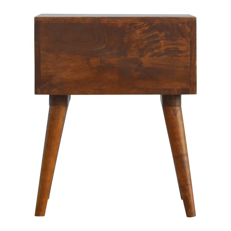 22" Chestnut Solid Wood Geometric Brass Inlay Two Drawer Nightstand