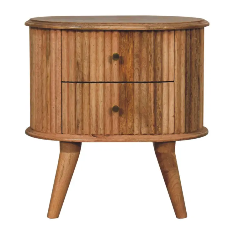 20" Brown Solid Wood Round Two Drawer Nightstand