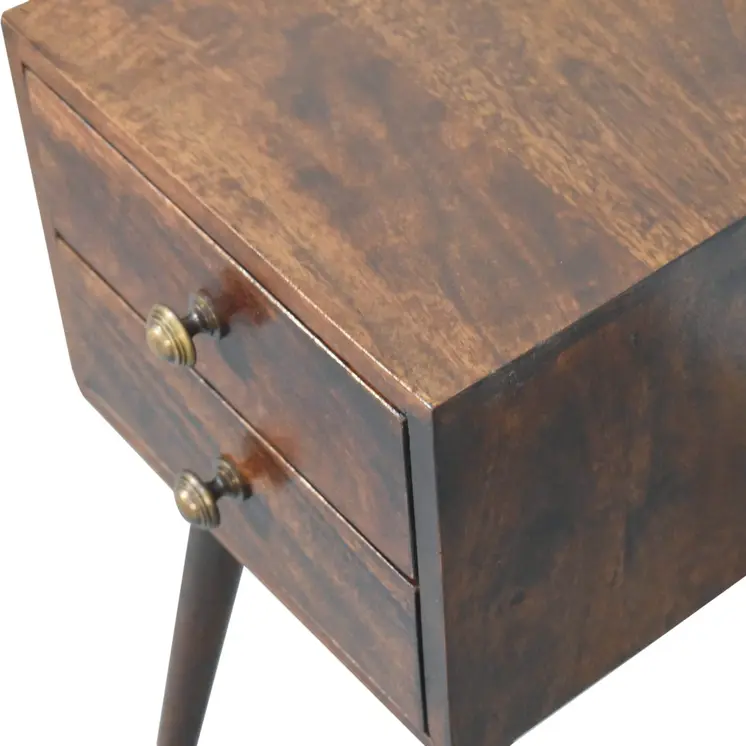 22" Walnut Solid Wood Square Two Drawer Nightstand
