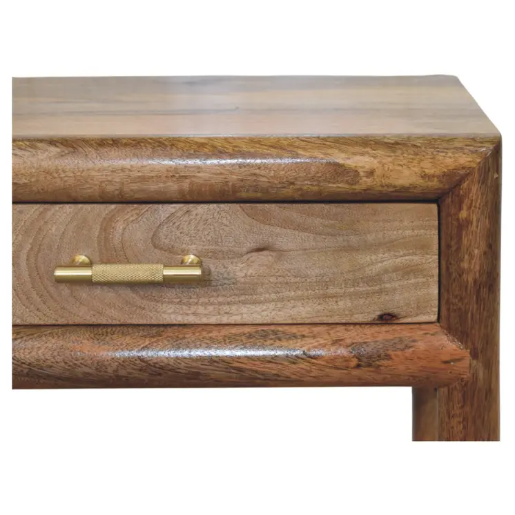 20" Light Brown Solid Wood One Drawer Nightstand With Leather Shelf