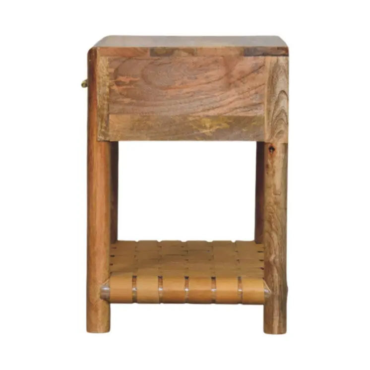 20" Light Brown Solid Wood One Drawer Nightstand With Leather Shelf