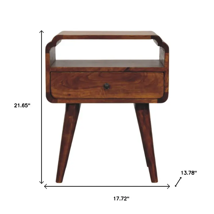 22" Chestnut Solid Wood Oval One Drawer Nightstand