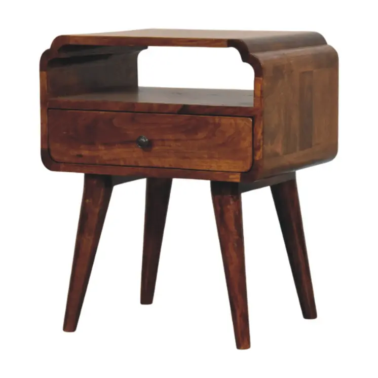 22" Chestnut Solid Wood Oval One Drawer Nightstand